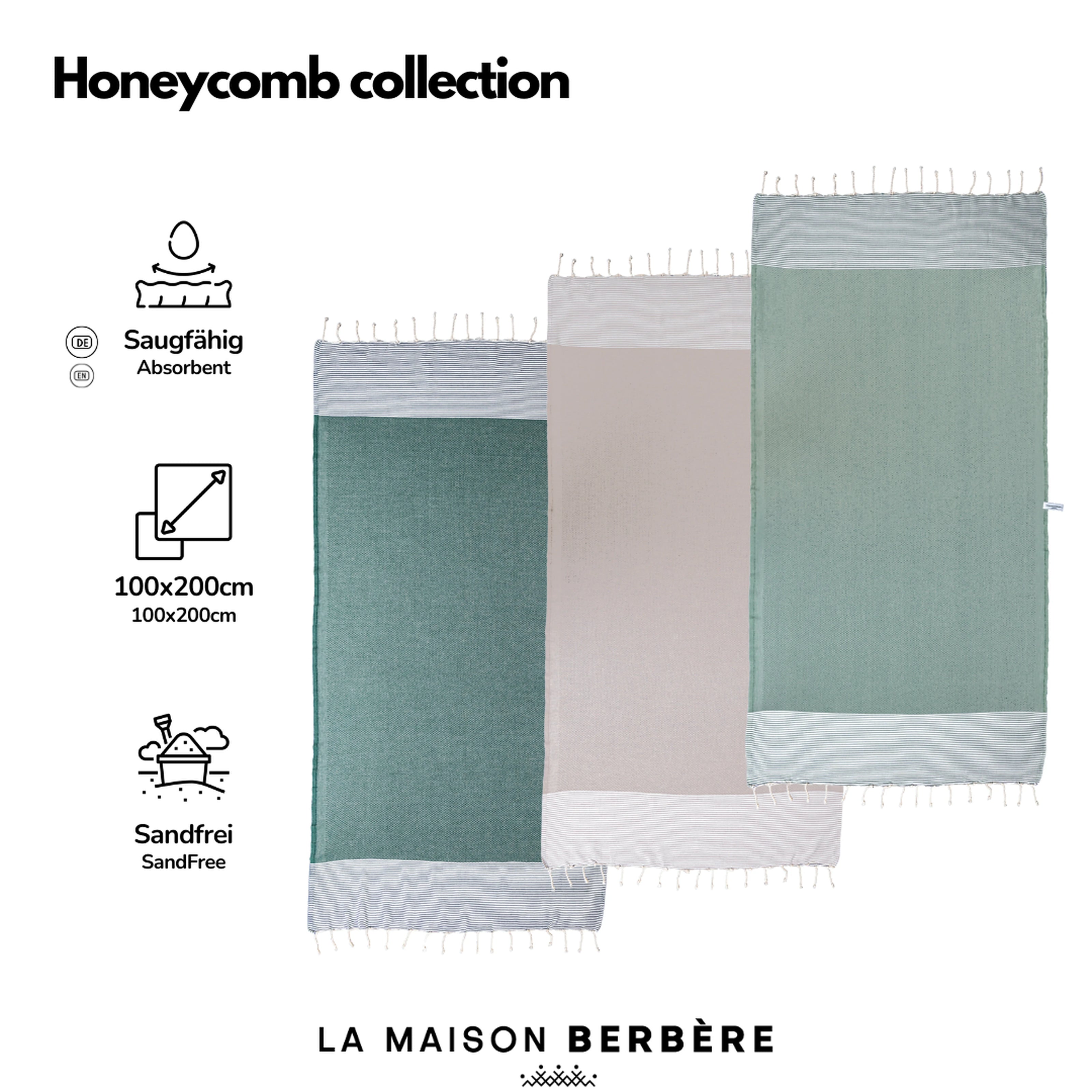 Honeycomb Tranquility Collection: Dark Green, Cream & Sage Green