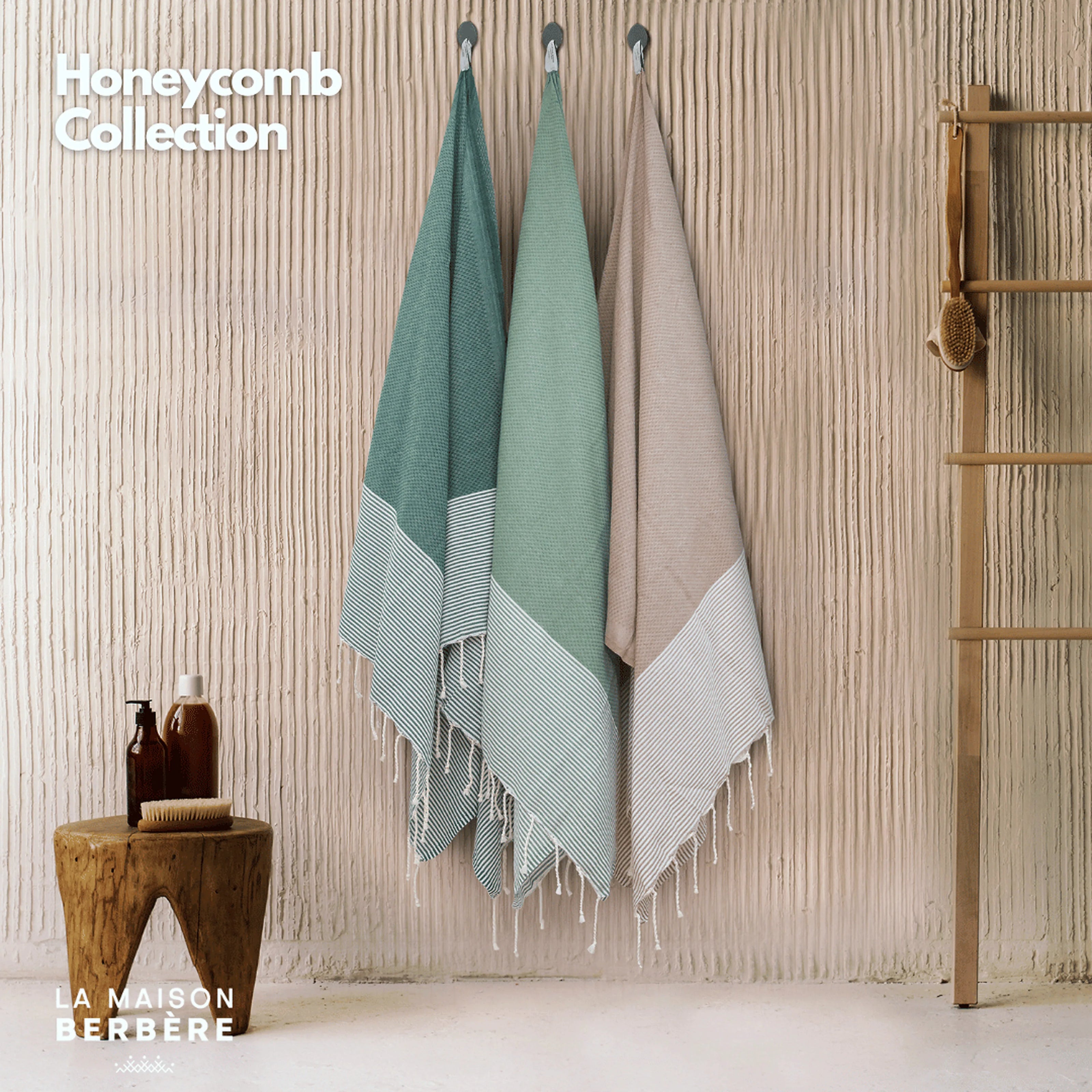 Honeycomb Tranquility Collection: Dark Green, Cream & Sage Green