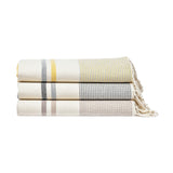 Drei gefaltete Palma-Foutas des Ksour Sets in Gelb, Grau und Taupe