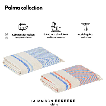 Zwei gefaltete Palma-Foutas des Numidia Sets, einzeln dargestellt